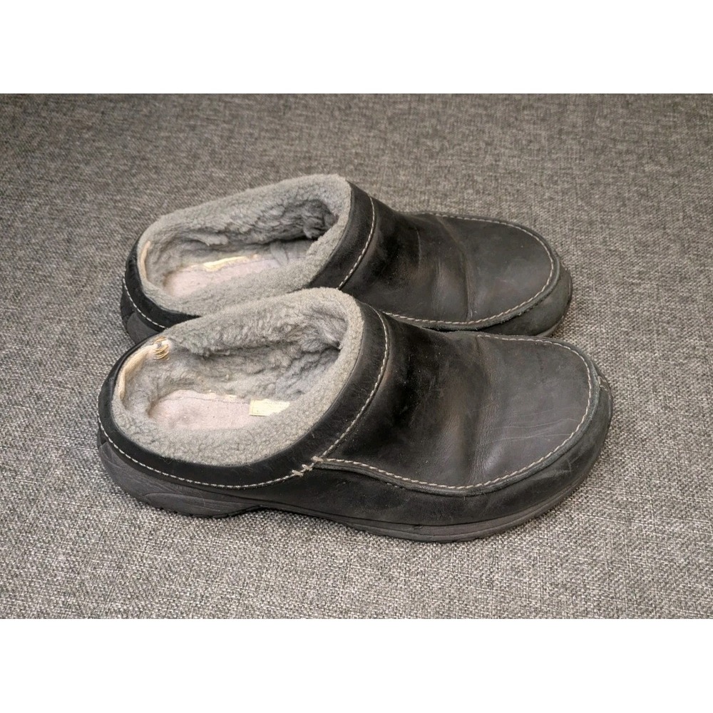 Merrell Jungle Leather Slide Shoes Mens Size 9 Sherpa Wool Lined Black Clogs